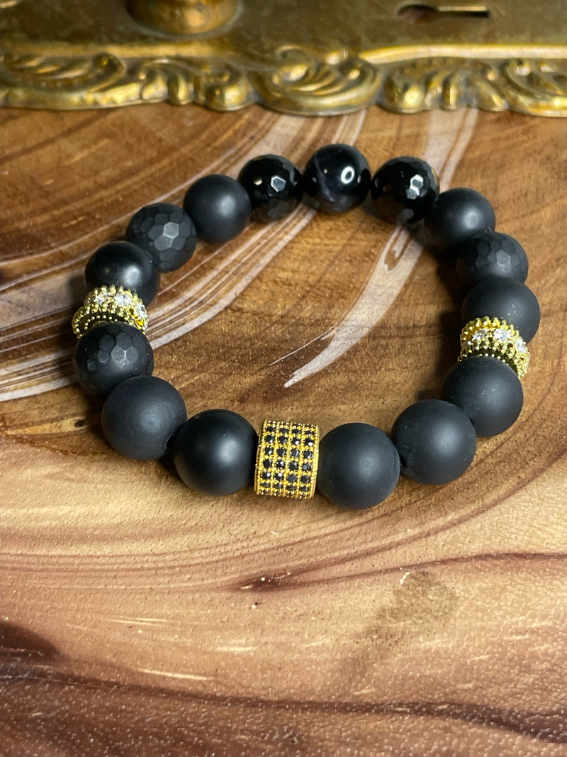 Black and Onyx Ladies with gold accent Bracelet