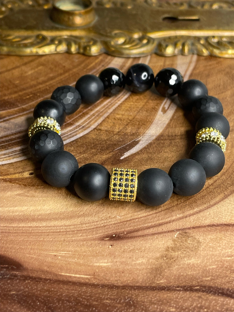 Black and Onyx Ladies with gold accent Bracelet